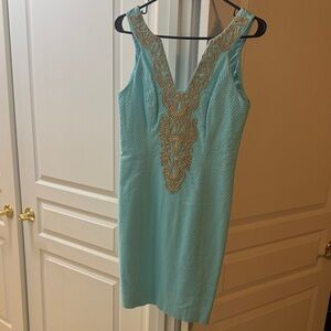 Lilly Pulitzer Aqua Mini Dress with Gold Appliqué